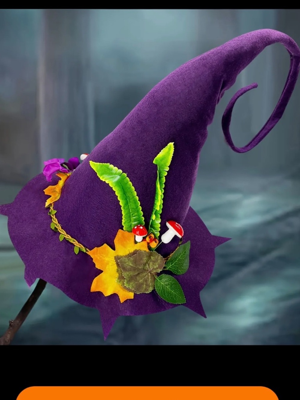 Purple Witch Hat with Fall Leaf & Mushroom Accents - Picture 2 of 6
